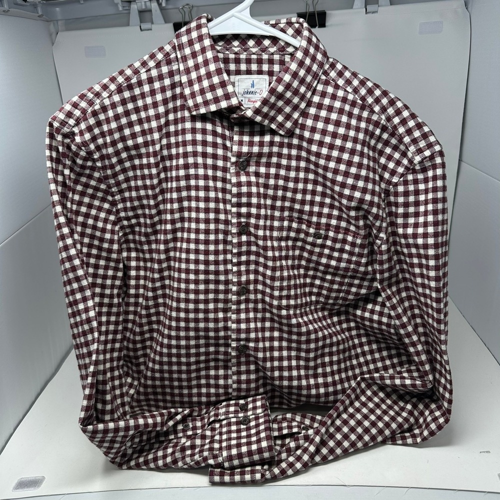 johnnie-O Shirt Men M Red Hyatt Hangin Out Gingham Check Cotton Button Down